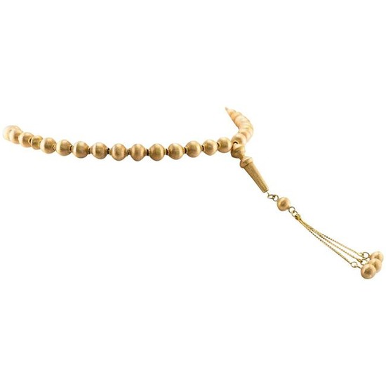 Gold Bead Necklace with Drop 30.5 grams 14K Yellow Gold