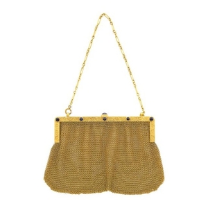 Gold and Cabochon Sapphire Mesh Purse