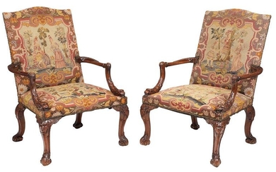 Good Pair George II Style Carved Library Chairs