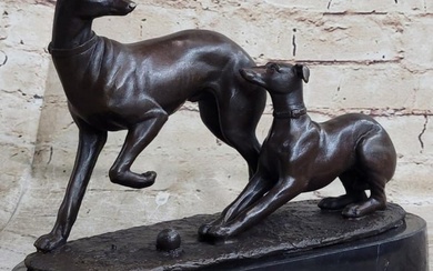 Graceful Playing Greyhounds Bronze Sculpture