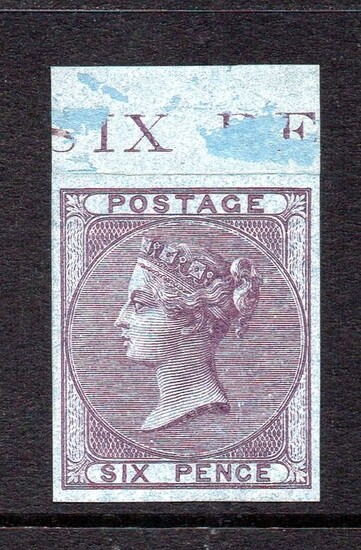 Great Britain - QV 1856 6d Deep Lilac Plate 1 on Blued Paper Imperforate Imprimatur - Stanley Gibbons SG69var