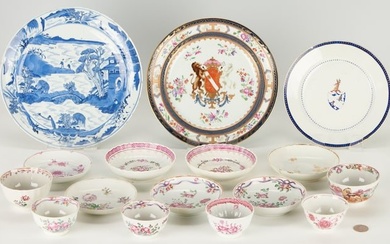Group Chinese Export Armorial and Soft Paste Porcelain, 16 pcs