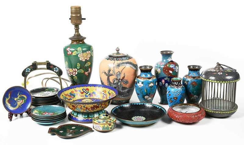 Group of 26 Chinese Cloisonne Table Objects