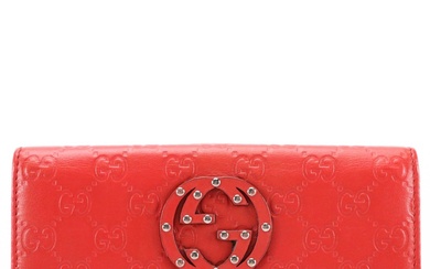 Gucci Studded Interlocking GG Long Wallet in Red Guccissima Leather With Box