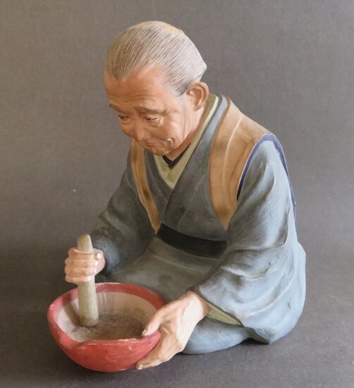 Hakata Urasaki Figurine, Old Woman 1950s Pottery Japan