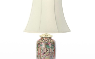 Hand-Painted Chinese Porcelain Vase Table Lamp, Late 20th Century