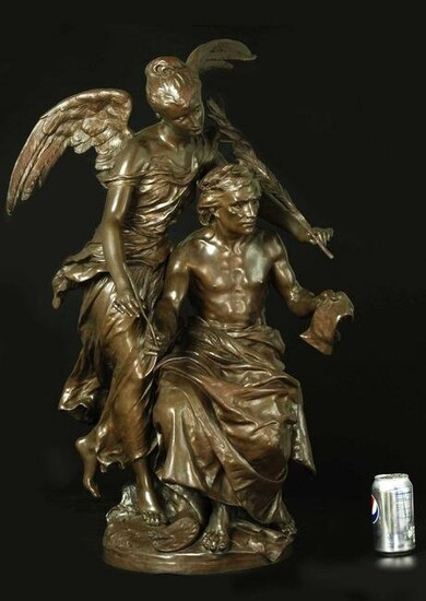 Henri Honore Ple (French 1853-1922), "Allegory of the Arts" large brown patinated bronze sculpture