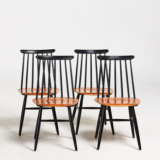 ILMARI TAPIOVAARA. 4 pcs, "Fanett" chairs, partly painted black, branded and partly labeled Edsbyverken.