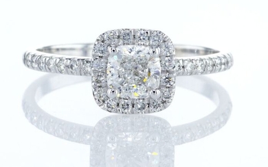 Ideal cut Cushion Diamond halo ring - 18 kt. White gold - Ring - 0.92 ct Diamond - Diamonds