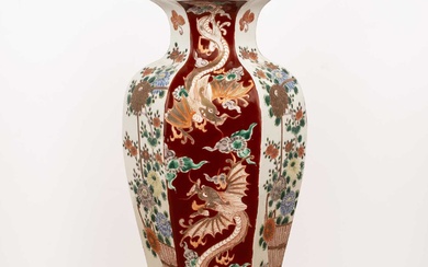 Imari porcelain hexagonal vase Japanese, 19th Century painted in enamels...