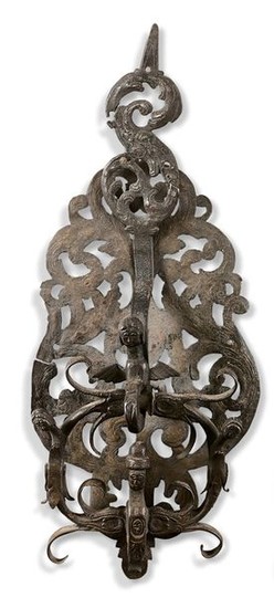 Important 17th century wrought iron German buckle knocker...