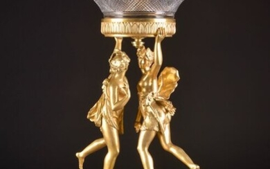 In the manner of Pierre-Philippe Thomire (1751-1843) - Centerpiece with two dancing Bacchantes - Empire - Bronze (gilt), Etched crystal - First half 19th century
