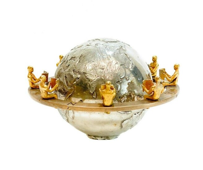 Italian 800 Silver Gilt Bronze Globe Figurine