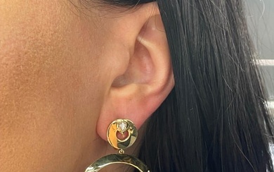 Italian Diamond Hoop Link Drop Earrings 1.20 Carats 18 Karat Yellow Gold F VS