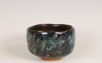 Japan, blue and brown-glazed earthenware chawan, 20th century