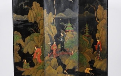 Japanese Lacquer Hand Painted Room Divider Screen