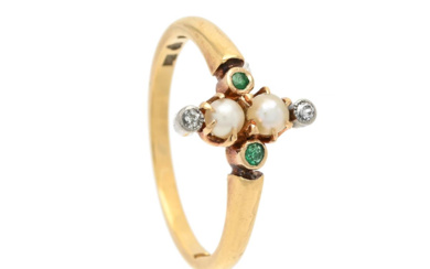 Jewellery Ring RING, 18K gold, emeralds, small pearls, old sing...