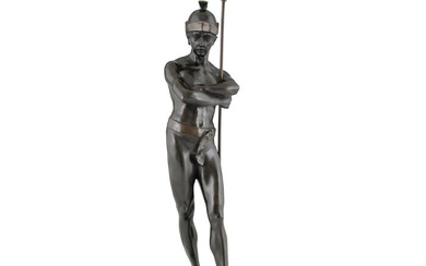 Julius Paul Schmidt-Felling (1835-1920) - Large sculpture naked Roman warrior with helmet and spear - 58 cm - Neoclassical Style - Bronze, Marble - about 1900