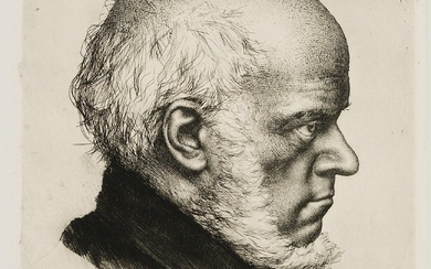 K. STAUFFER-BERN (*1857), Portrait of Adolph von Menzel, 70 years old, 1885, Etching