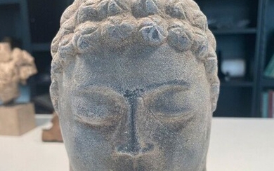 Khmer style stone Buddha head H : 15 cm
