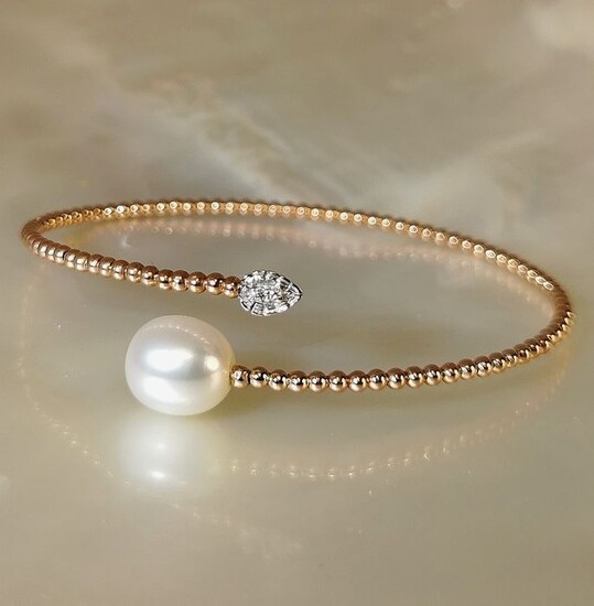 # LOW RESERVE PRICE # - 18 kt. Pink gold, South sea pearl, Ø 9,90 mm - Bracelet - Diamond