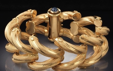 Ladies' Vintage Italian Gold and Blue Sapphire Serpentine Finish "V" Design Bracelet