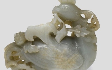 Large Chinese celadon jade phoenix water vessel carving