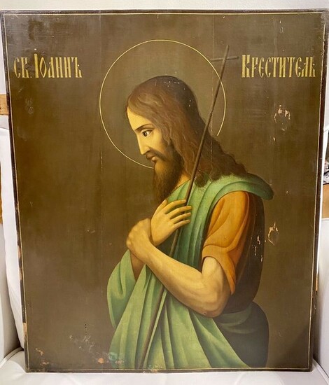 Large, antique, Russian icon - John the Baptist - 44.5 x 53.5 cm (1) - Wood
