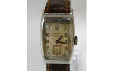 Longines: Tank style gents wristwatch circa 1940s, stainless...