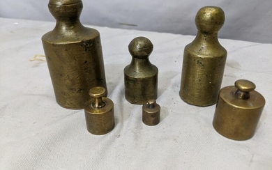 Lot 6 Antique Solid Brass Scale Weights