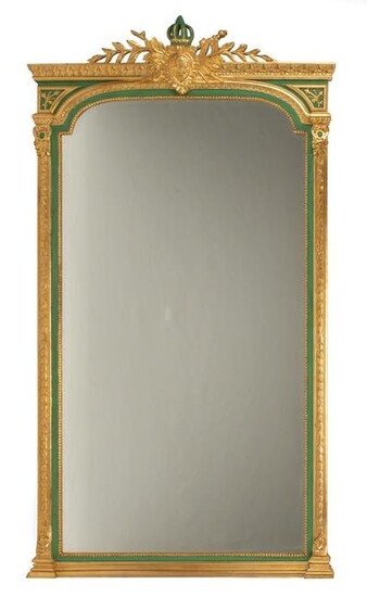 Louis XVI-Style Verte Peinte and Giltwood Mirror