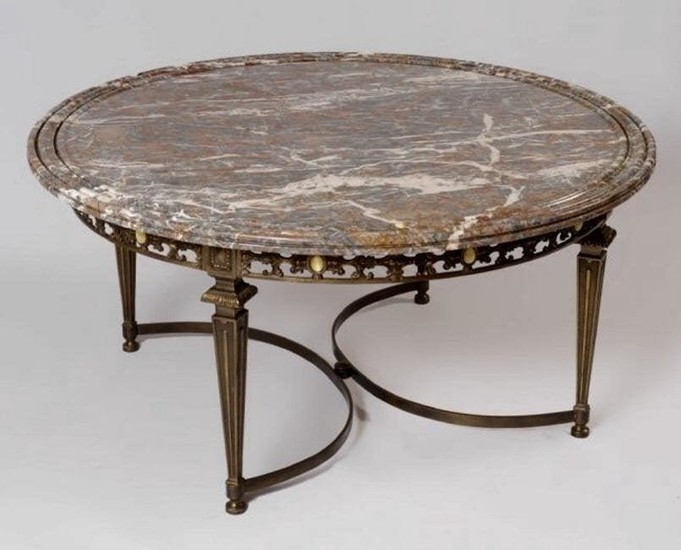 MID CENTURY DORE BRONZE AND MARBLE TOP COFFEE TABLE