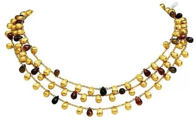 Marco Bicego Paradise Citrine Tourmaline 18K Yellow Gold Three Strand Bead Necklace