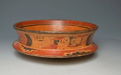 Maya culture Ceramic Polychrome painted ceremonial pottery bowl. 31 cms