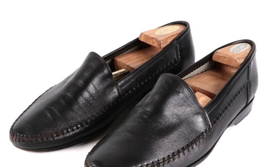 Men's Lorenzo Banfi Loafers in Black Leather with Wooden Shoe Trees