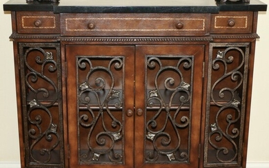 Metal Scrollwork and Wood Credenza with Laminate Top