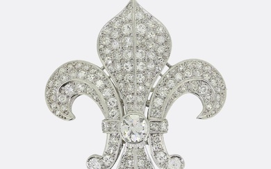 Mid-Century Fleur-De-Lis Diamond Brooch Pendant