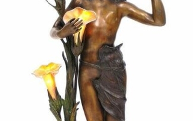 Moreau Style Bronze Semi Nude Woman Figural Lamp
