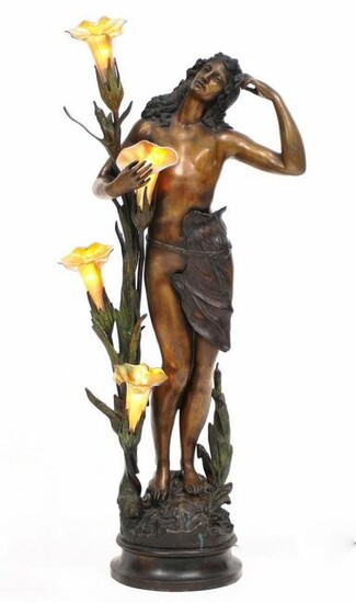 Moreau Style Bronze Semi Nude Woman Figural Lamp