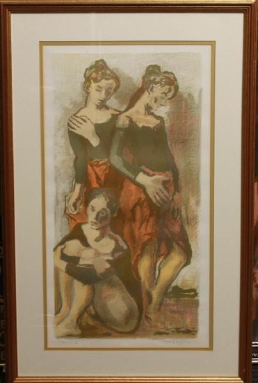 Moses Soyer Three Dancers Color Lithograph