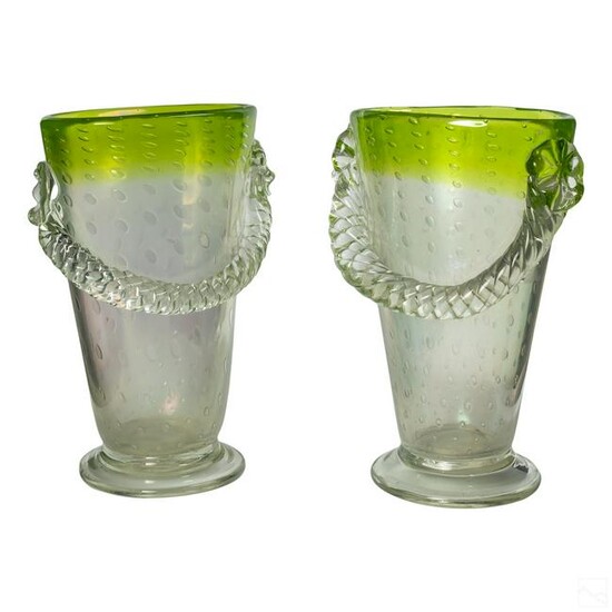 Murano Style Modern Studio Art Glass Basket Vases
