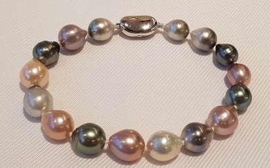 NO RESERVE PRICE - 925 Silver - 8.5x10mm Tahitian & Edison Pearls - Bracelet