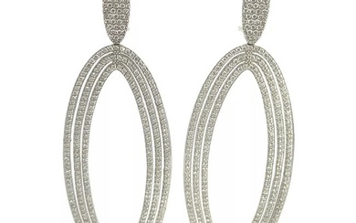Natural 4ct Diamonds 18k White Gold Long Oval Long Dangle Earrings