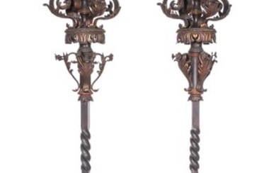 Neoclassical Style Wrought Iron Torchiere Lamps