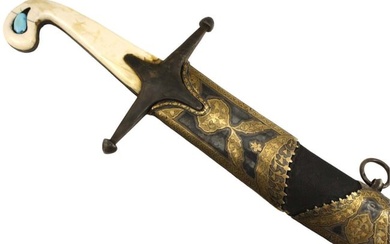 Nice Quality 19th C. Ottoman Turkish or Russian Caucasian Officer's Shamshir Sword with Gold Gilt