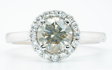 **No Reserve** - 18 kt. White gold - Ring - 1.21 ct Diamond - Natural Light Grayish Yellowish Brown I1 & VS Diamonds