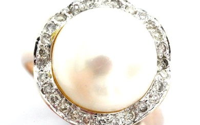 ''No Reserve Price'' - 14 kt. Yellow gold - Ring - 0.17 ct Akoya Pearl - Diamonds