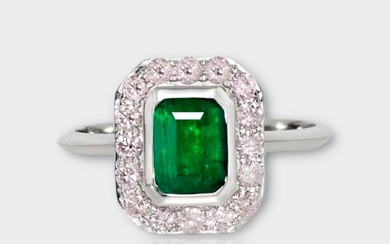 No Reserve Price - IGI 1.45 tw - Ring - 14 kt. White gold Emerald - Diamond