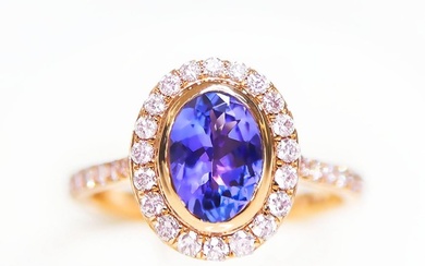No Reserve Price - IGI 1.72 tw - Engagement ring - 14 kt. Rose gold Tanzanite - Diamond