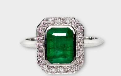 No Reserve Price - IGI 1.98 tw - Ring - 14 kt. White gold Emerald - Diamond